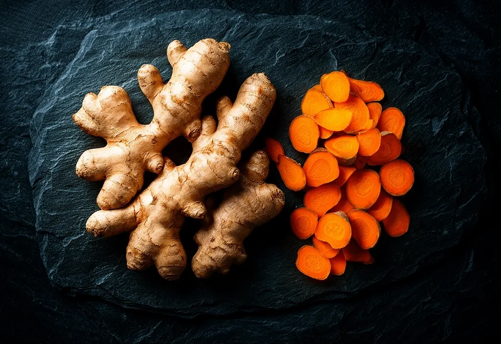 Raw ginger and turmeric roots